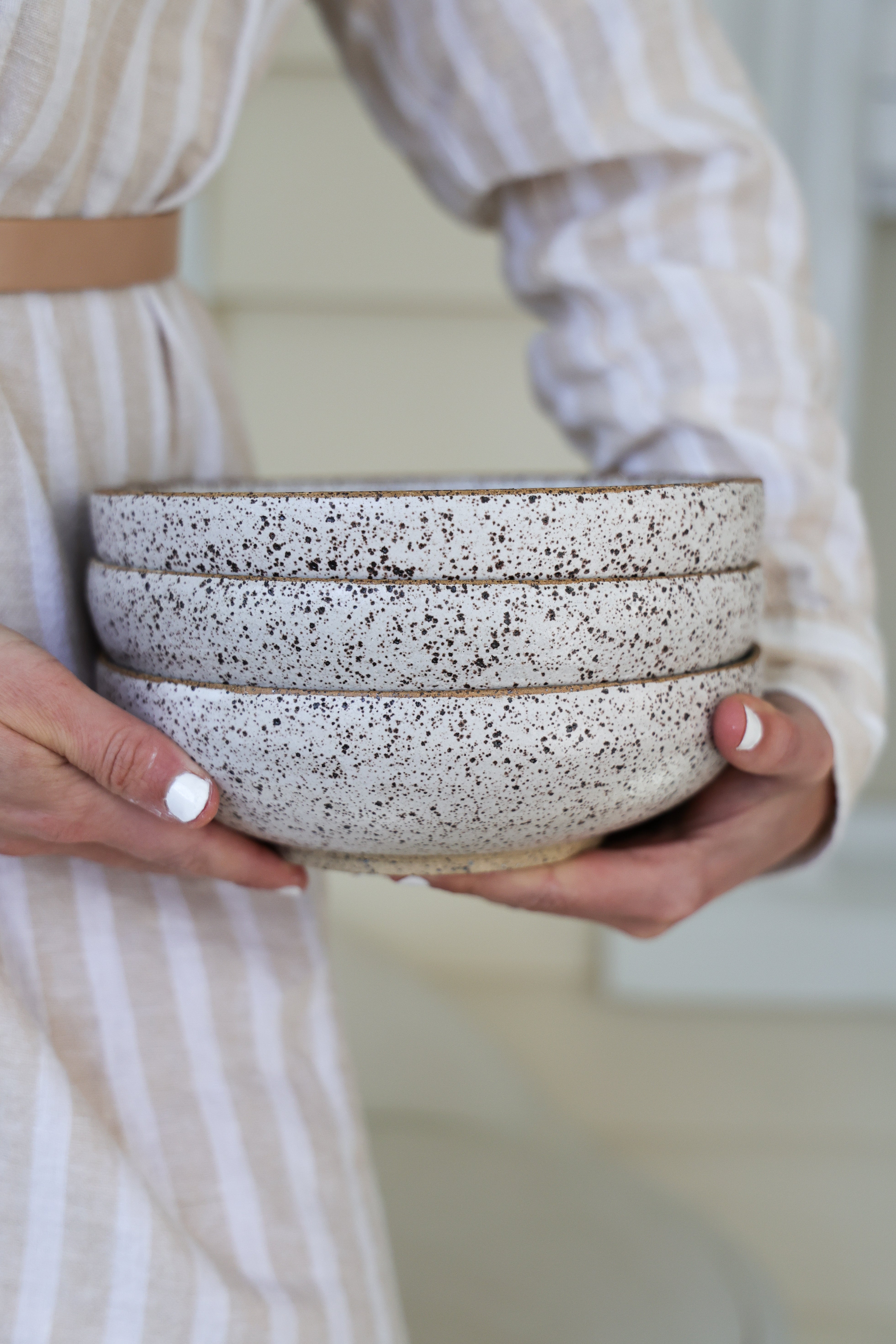 Speckled Matte Handmade Pasta Bowls - Set of 4