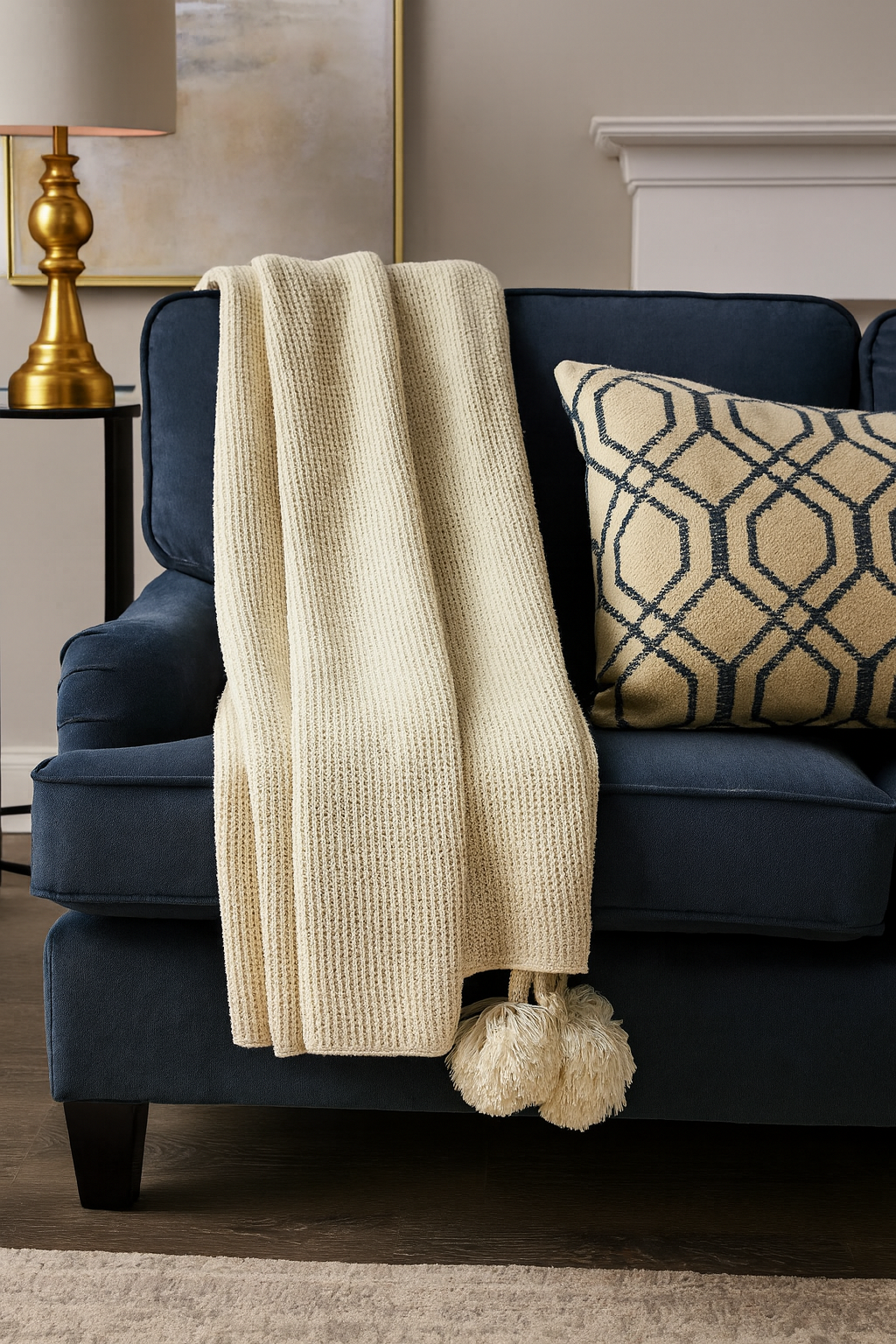 Chunky Knit Pom Pom Throw Blanket 50x60