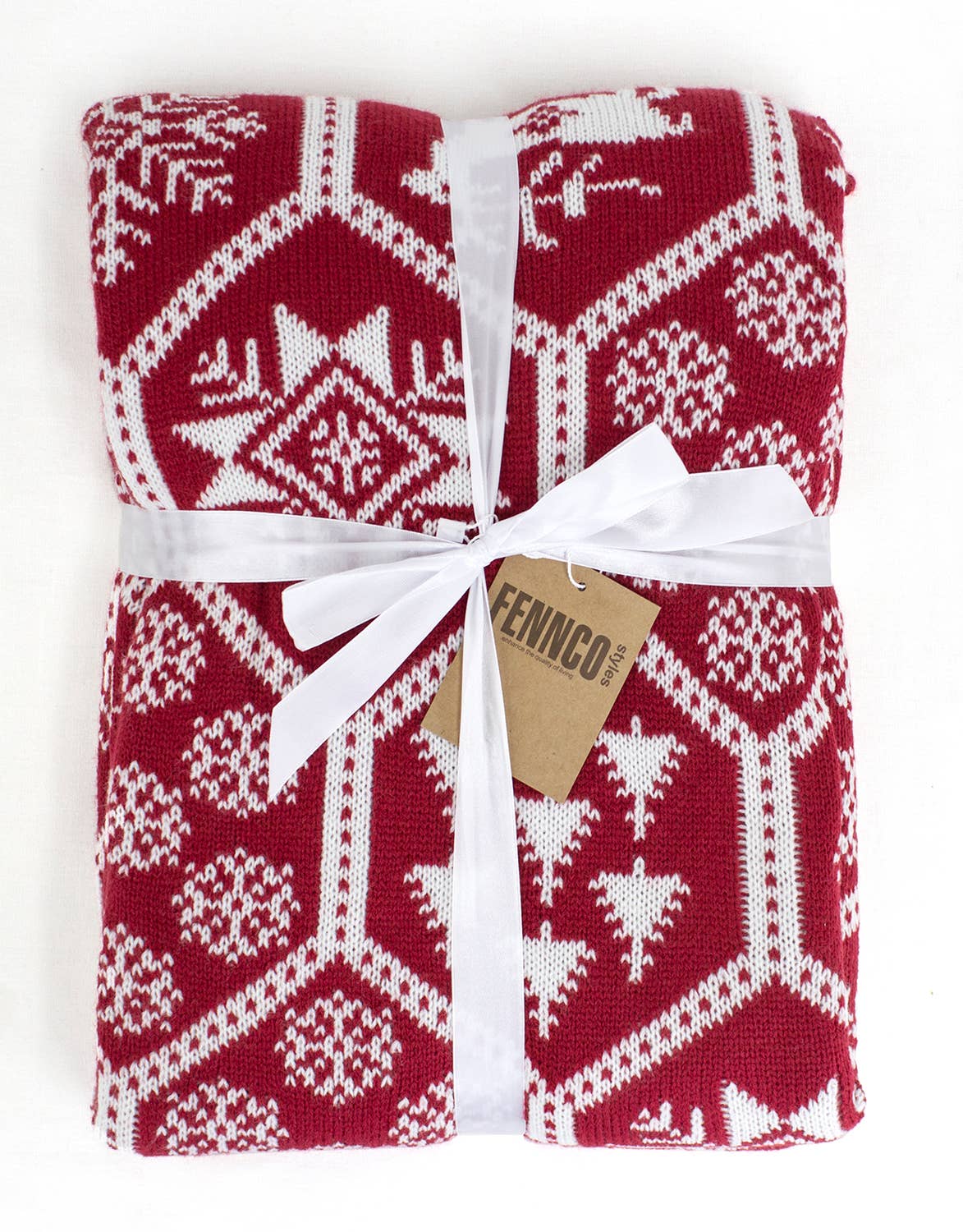 Knitted Red-White Festive Christmas Throw Blanket 50x60
