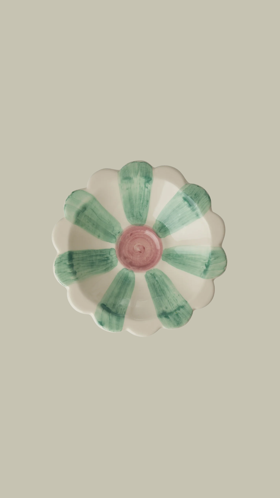 Handmade Ceramic Flower Bowl with Green Hand Painted Stripes