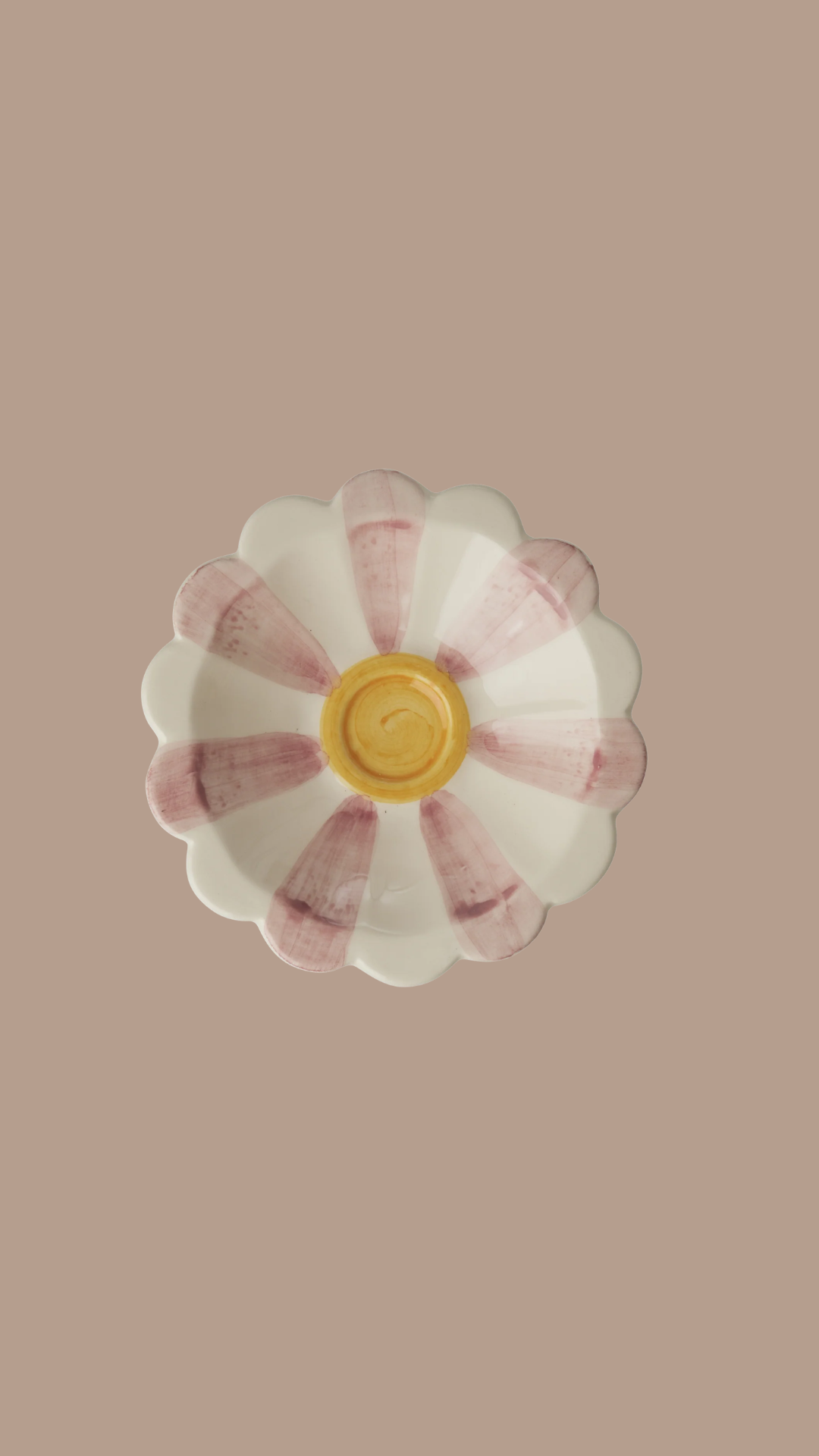Handmade Ceramic Flower Bowl with Pink Hand Painted Stripes