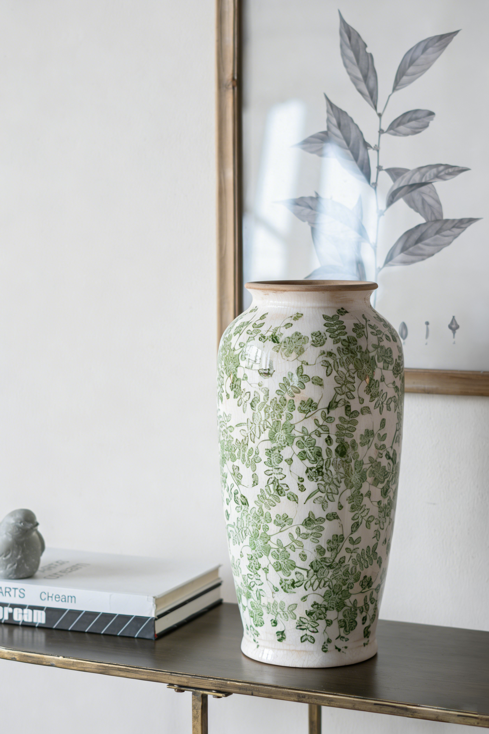 Ceramic Vase with Green Floral Pattern