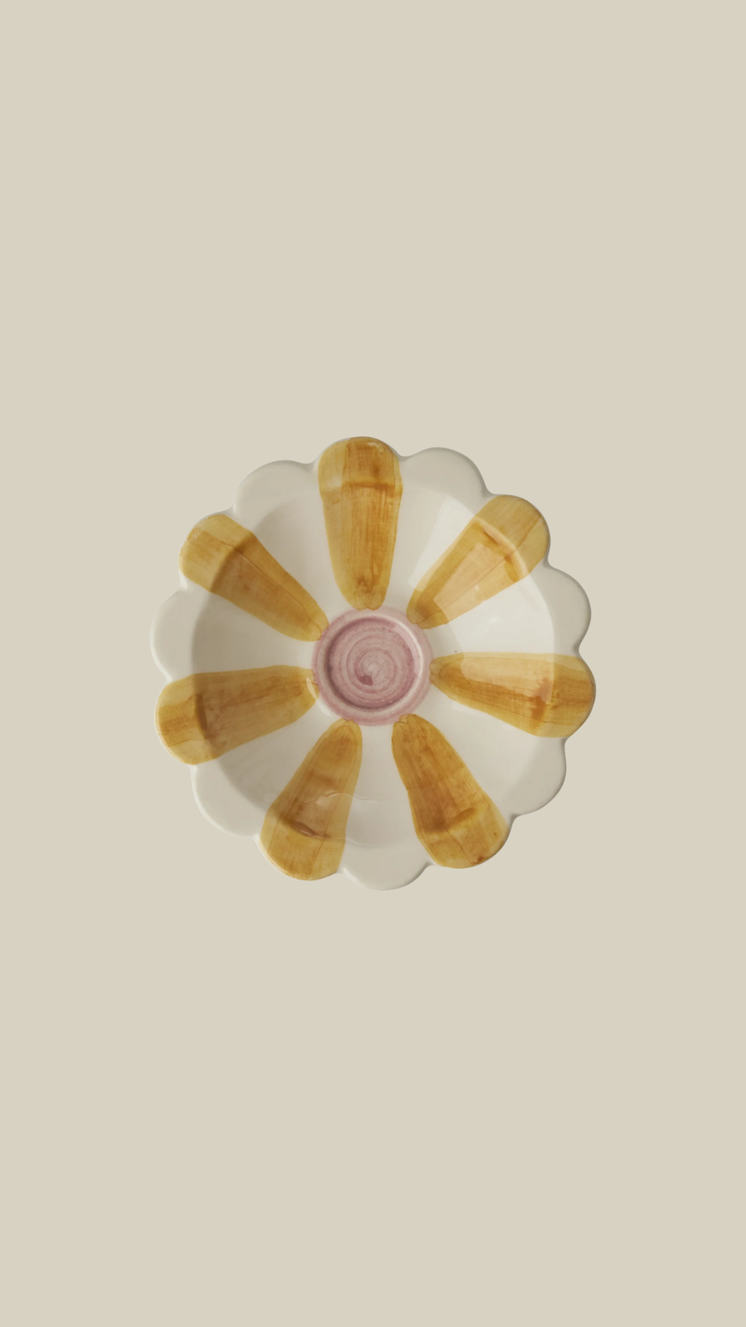 Handmade Ceramic Flower Bowl with Yellow Hand Painted Stripes
