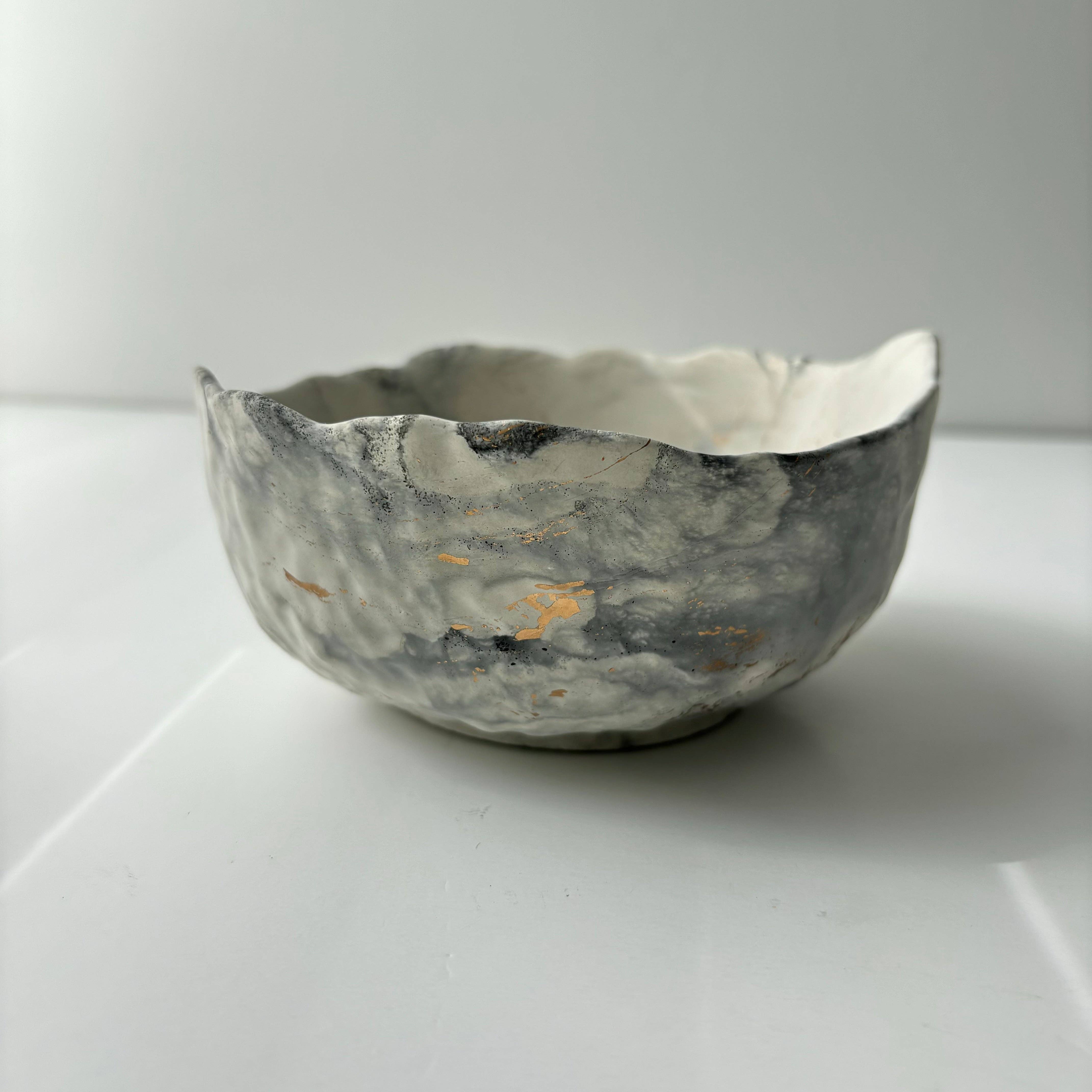 Black Marbled Handmade Textured Bowl