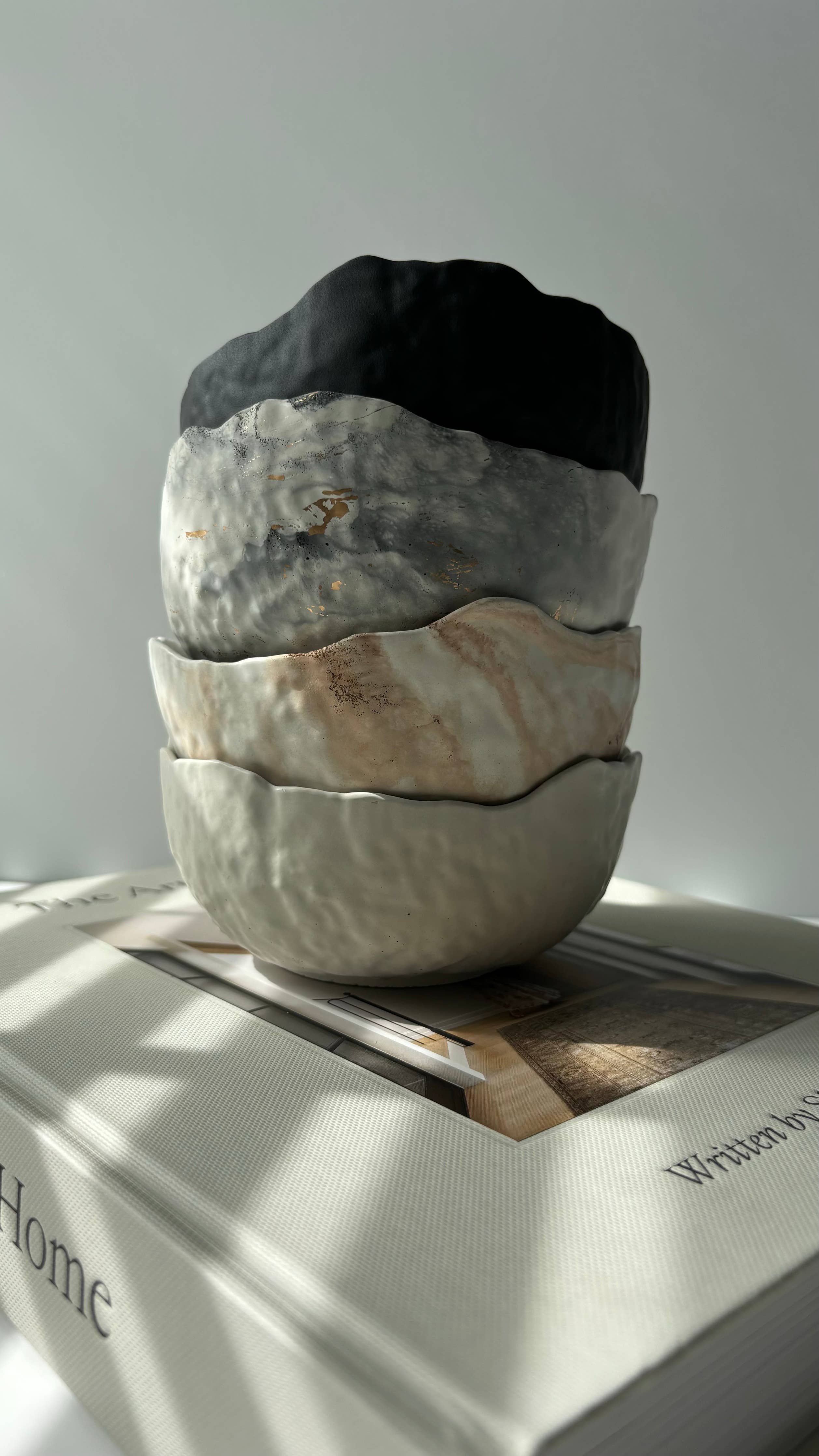 Black Marbled Handmade Textured Bowl