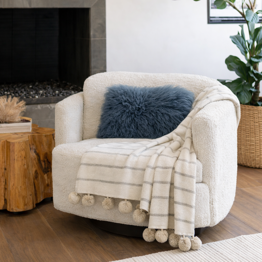 Mongolian Wool Fur Throw Pillow - 12x20