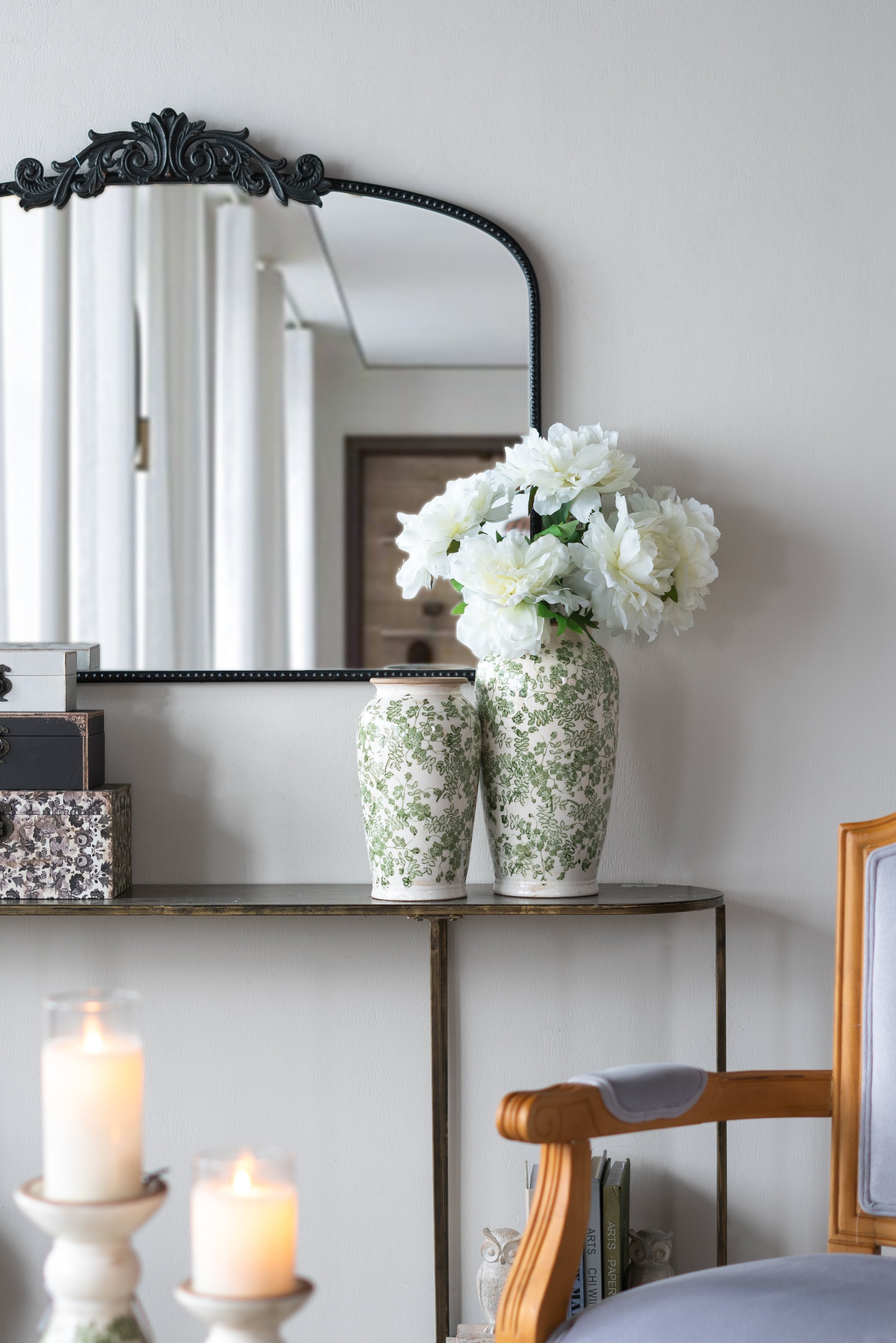 Ceramic Vase with Green Floral Pattern