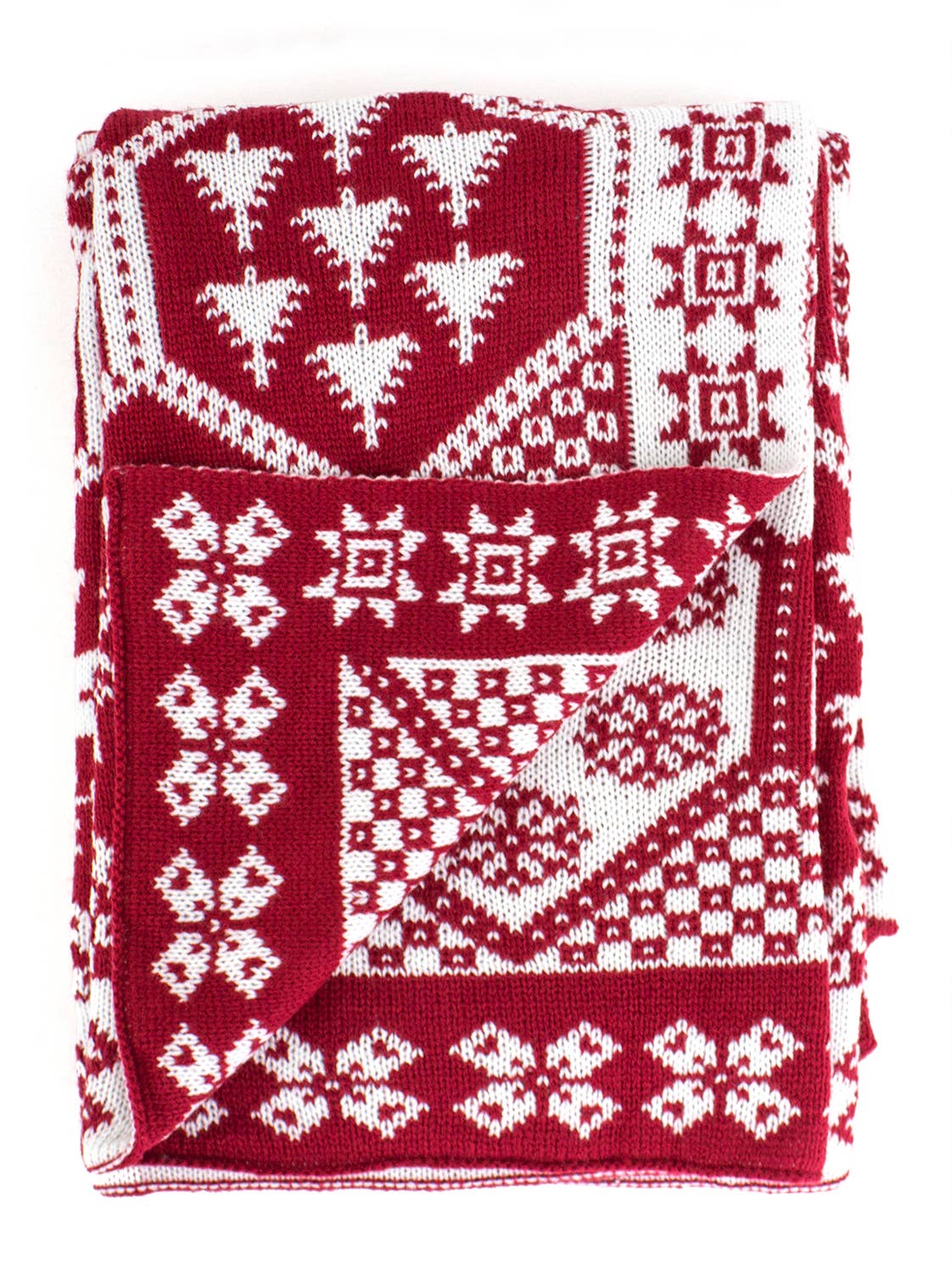 Knitted Red-White Festive Christmas Throw Blanket 50x60