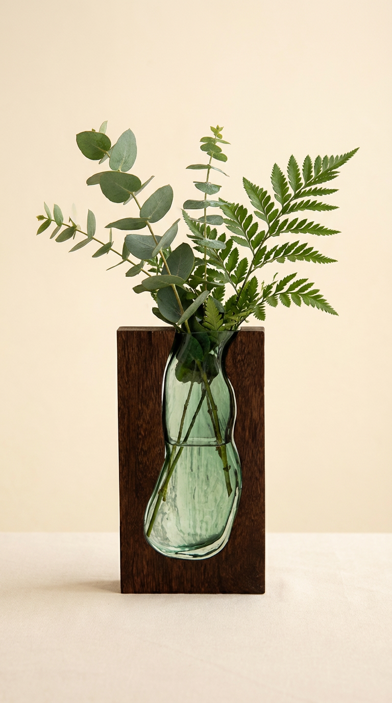 Handmade Crystal & Wood Live Edge Vase