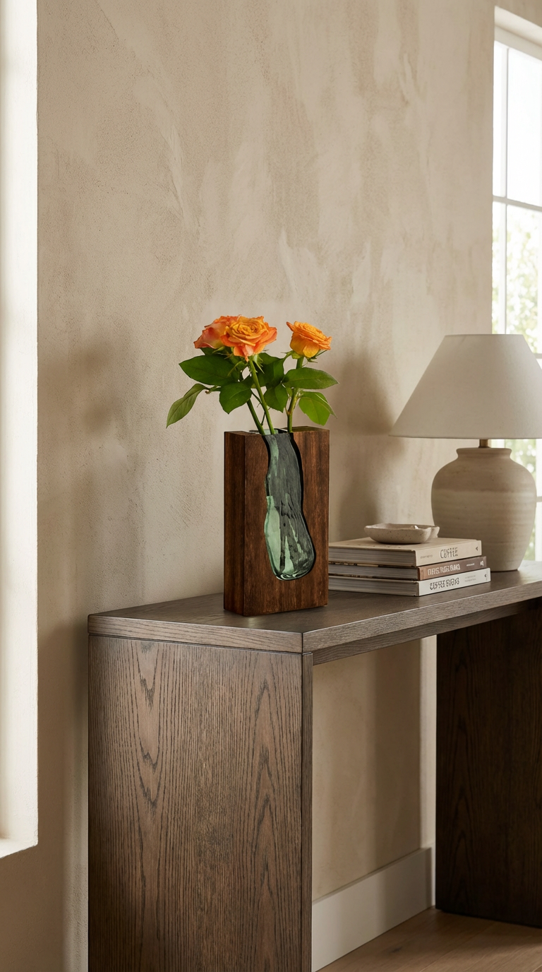 Handmade Crystal & Wood Live Edge Vase