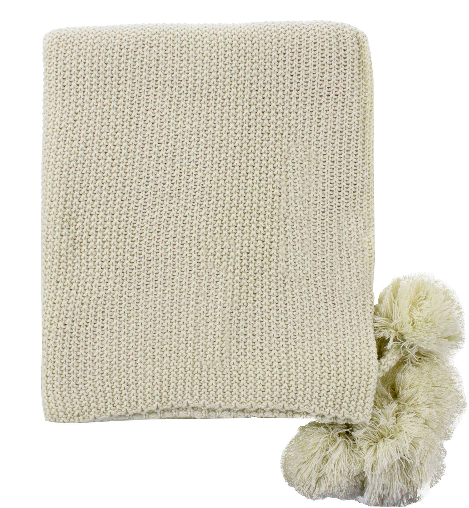 Chunky Knit Pom Pom Throw Blanket 50x60