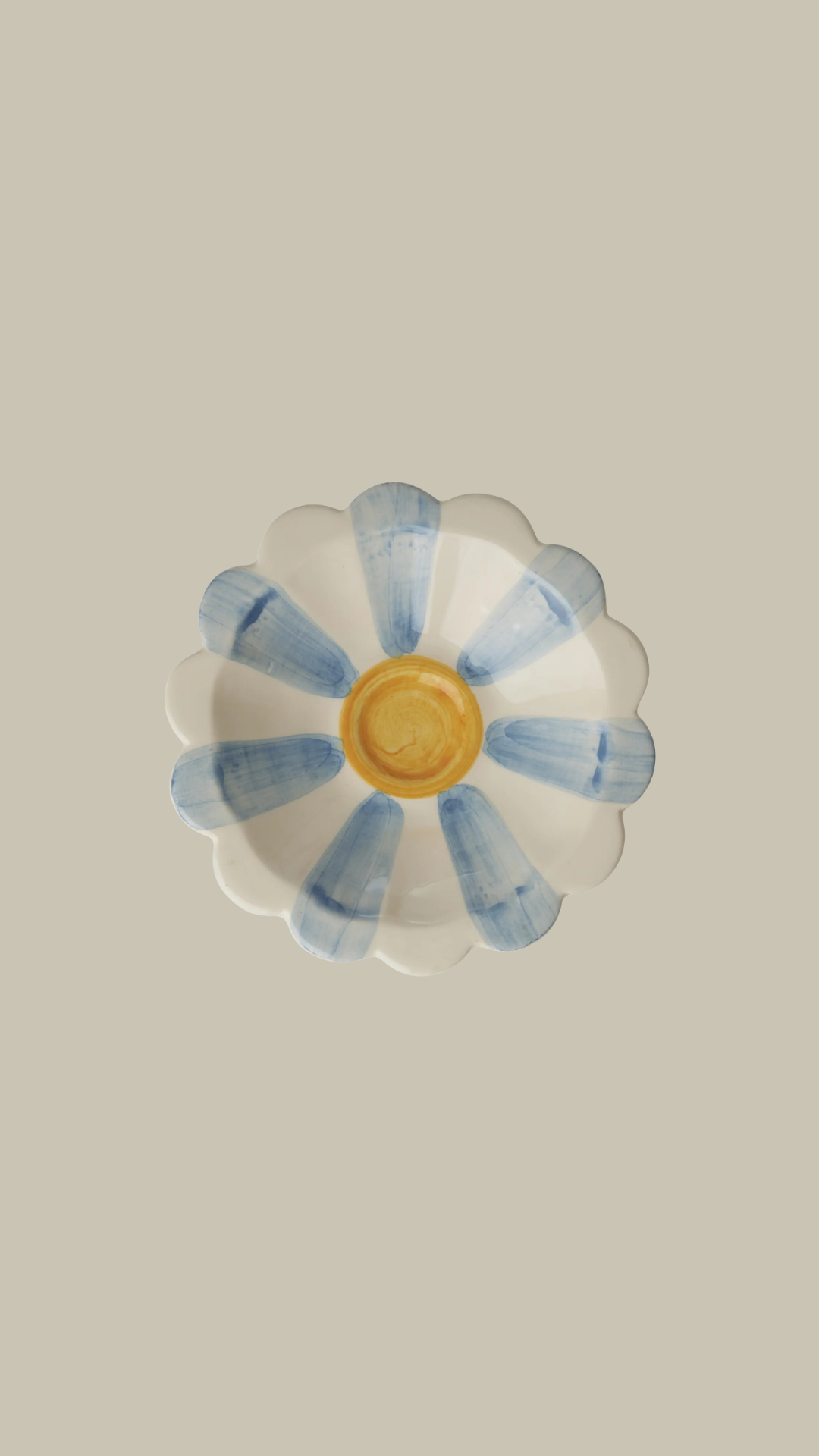 Handmade Ceramic Flower Bowl with Blue Hand Painted Stripes