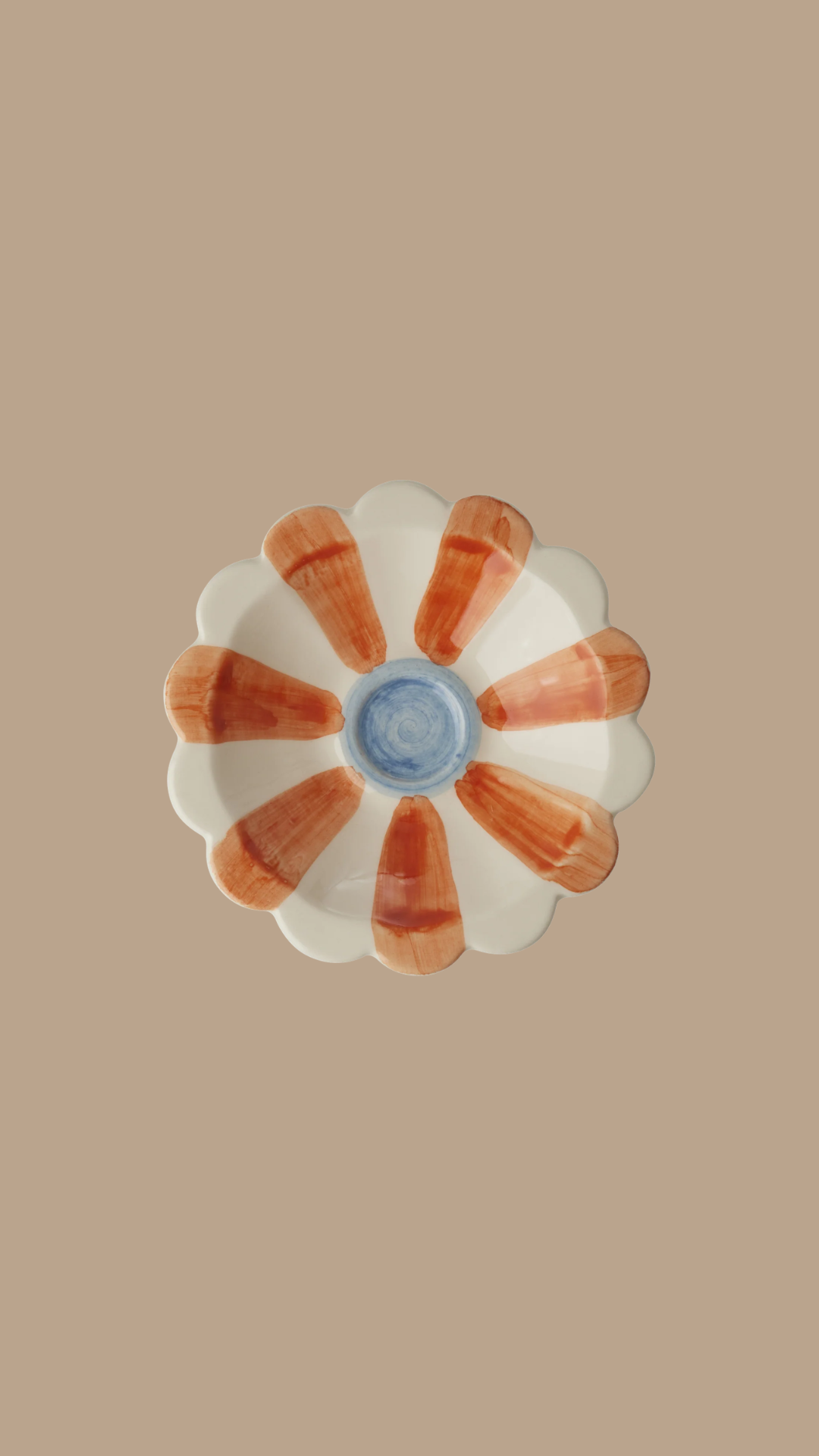 Handmade Ceramic Flower Bowl with Orange Hand Painted Stripes