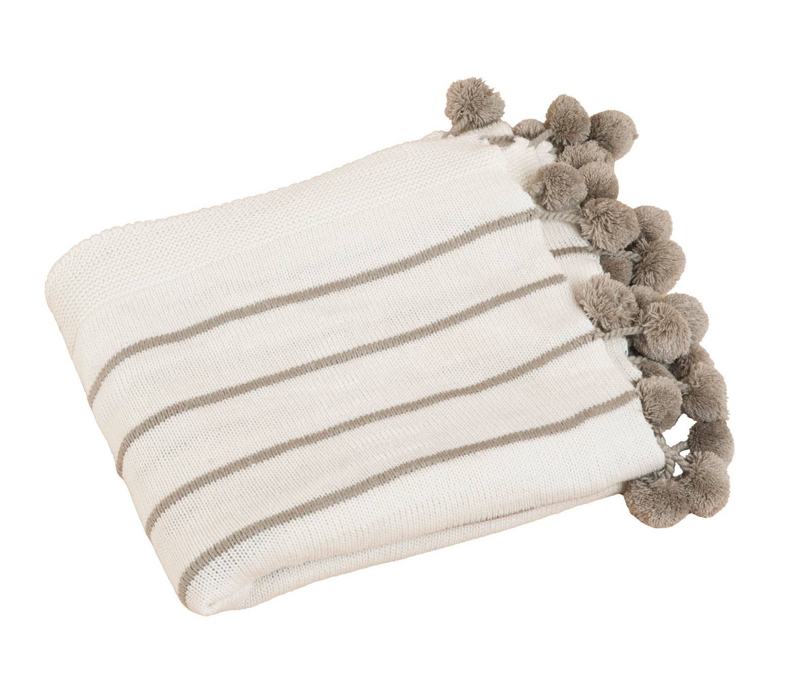 Ivory Pom Pom Striped Woven Throw Blanket - 50x60