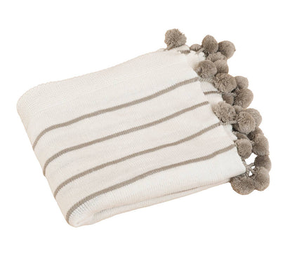 Ivory Pom Pom Striped Woven Throw Blanket - 50x60