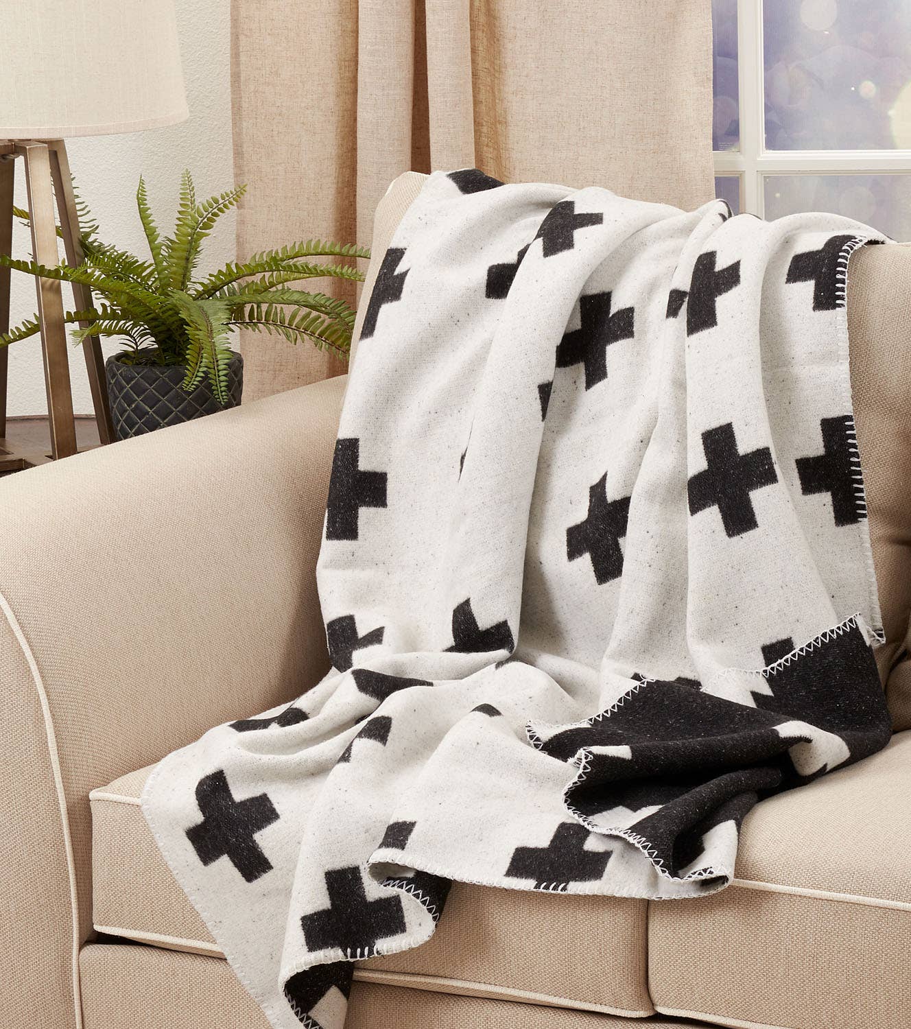 Black & White Reversible Plus Sign 50x60 Throw Blanket