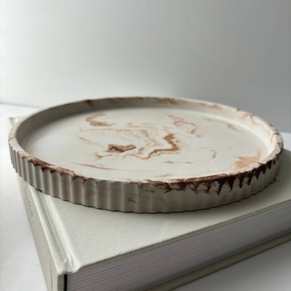 Gold Marbled Round Handmade Concrete Fluted Tray
