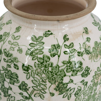 Ceramic Vase with Green Floral Pattern