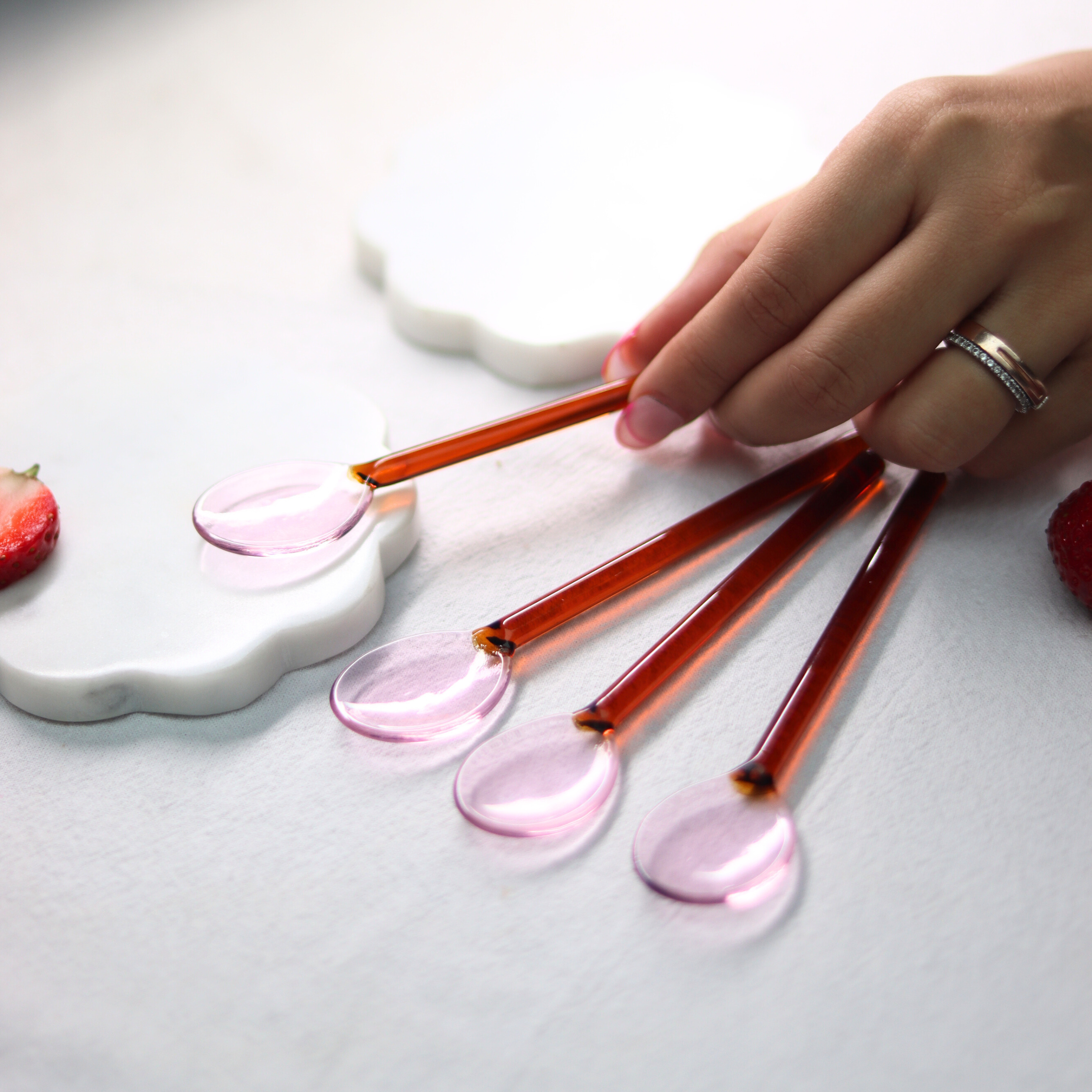 Glass Spoons - Pink- Amber