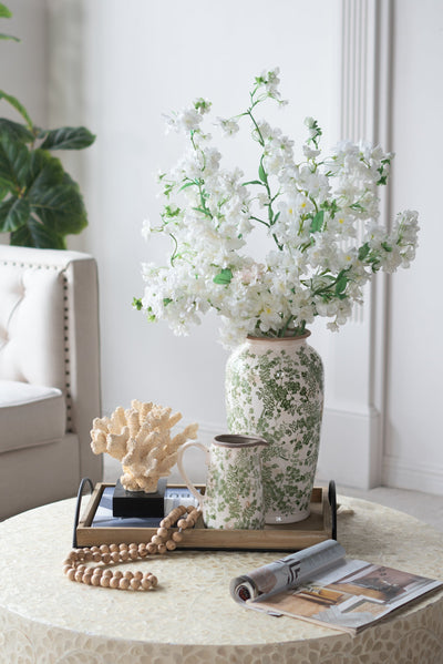 Ceramic Vase with Green Floral Pattern