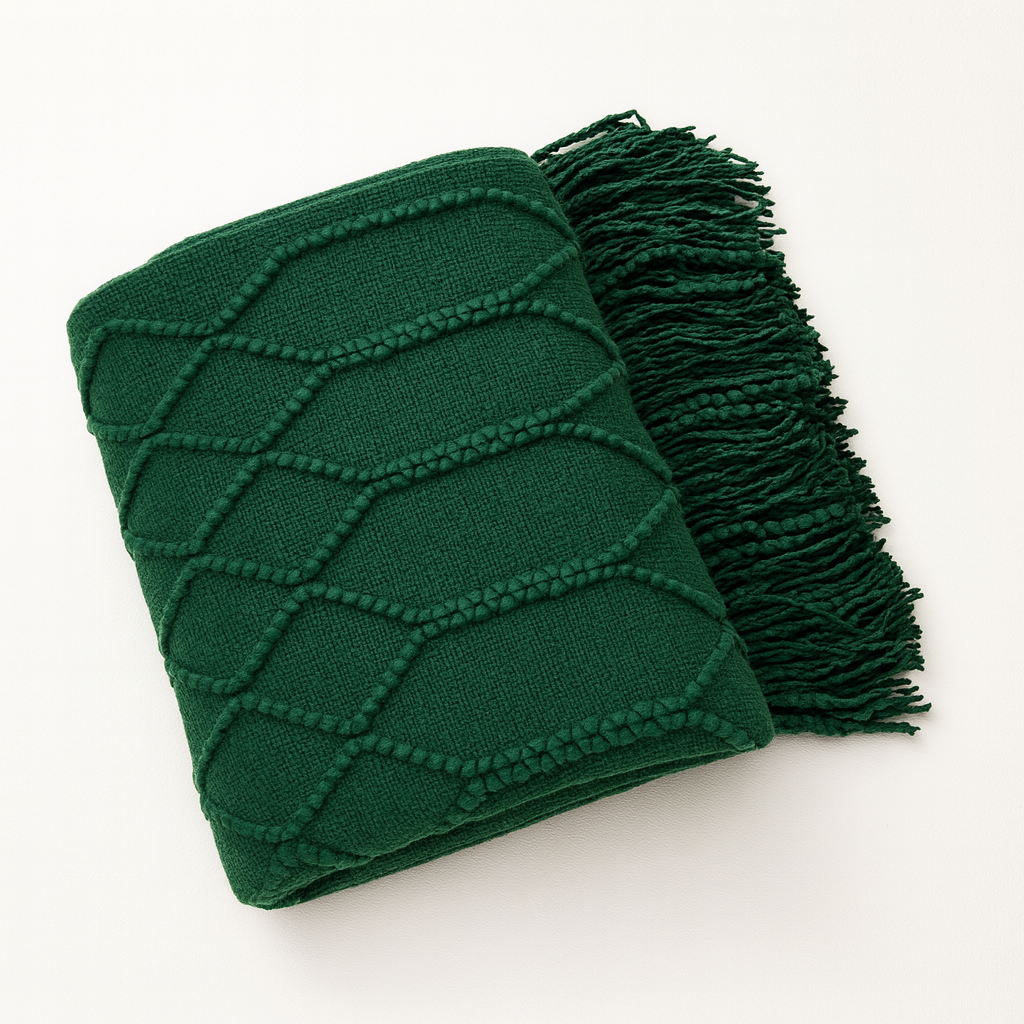 Dark Green Rhombus Diamond Knit Throw Blanket -  50x60