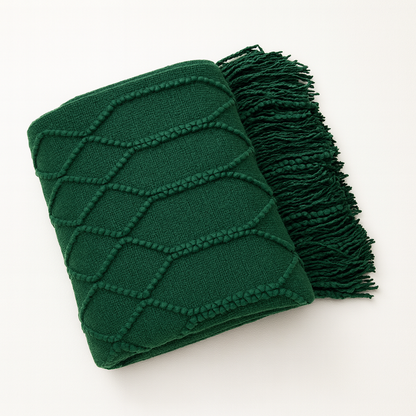 Dark Green Rhombus Diamond Knit Throw Blanket -  50x60