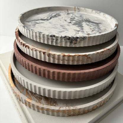 Gold Marbled Round Handmade Concrete Fluted Tray