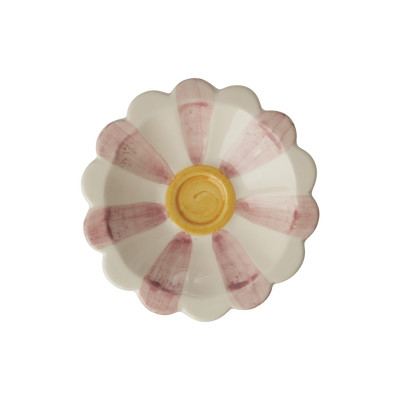 Handmade Ceramic Flower Bowl with Pink Hand Painted Stripes