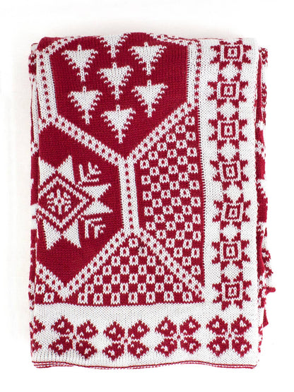 Knitted Red-White Festive Christmas Throw Blanket 50x60