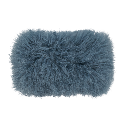 Blue-Grey Mongolian Wool Fur Throw Pillow - 12x20