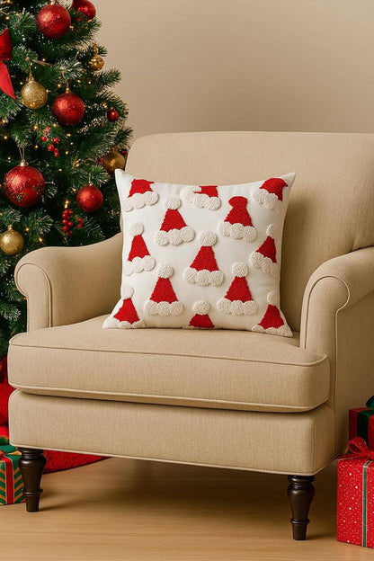 Embroidered Santa Hats Throw Pillow  18x18
