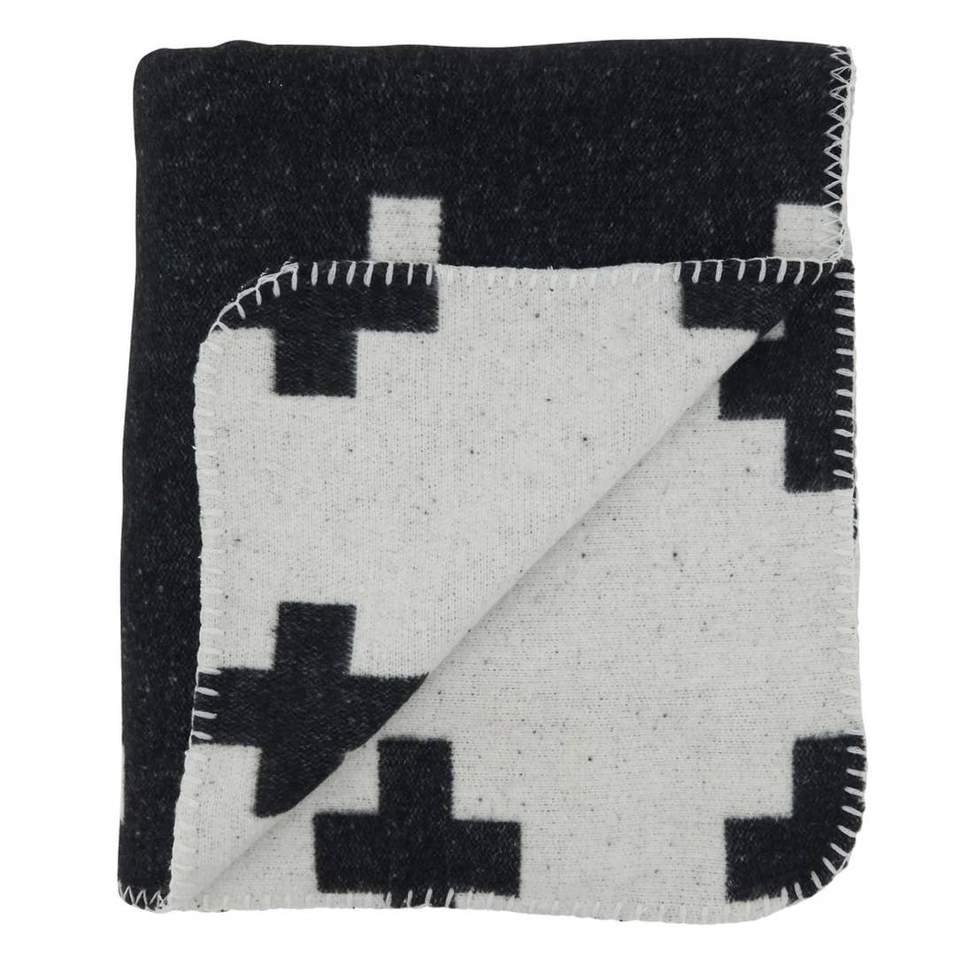 Black & White Reversible Plus Sign 50x60 Throw Blanket