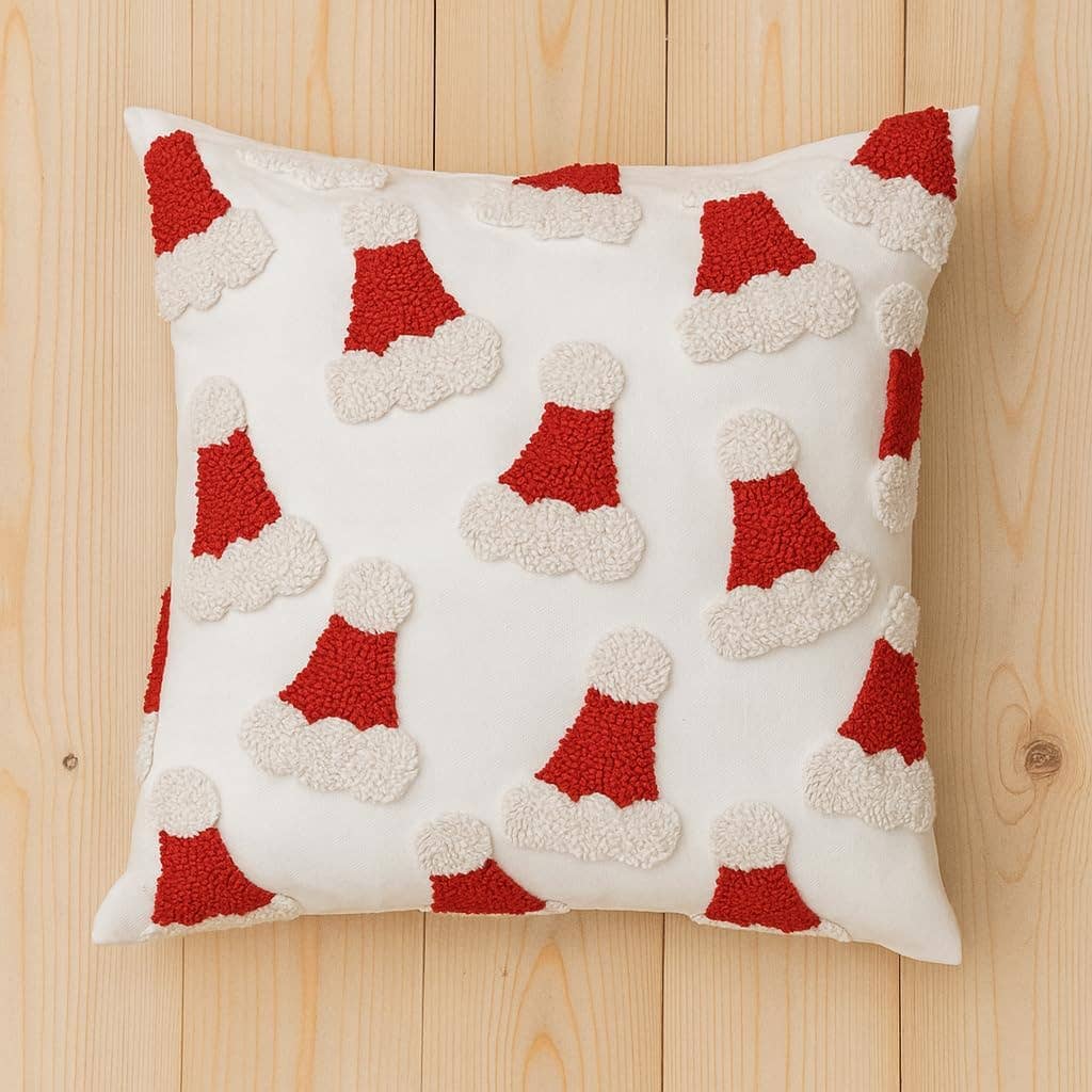 Embroidered Santa Hats Throw Pillow  18x18
