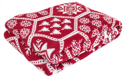Knitted Red-White Festive Christmas Throw Blanket 50x60