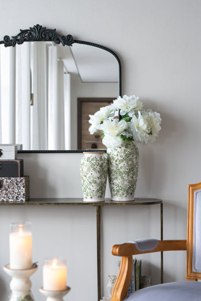Ceramic Vase with Green Floral Pattern
