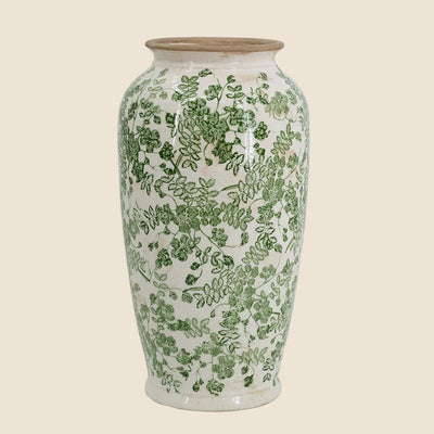 Ceramic Vase with Green Floral Pattern